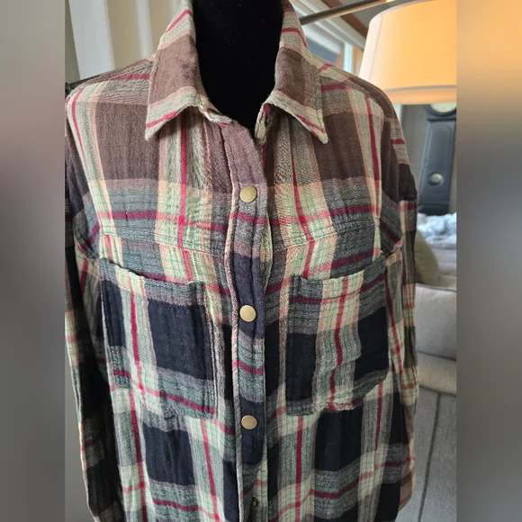 OLI & Hali Black Plaid Button-Up Duster MED - NWOT - Picture 6 of 9